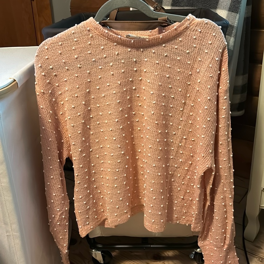 Peach Dotted Cropped Sweater